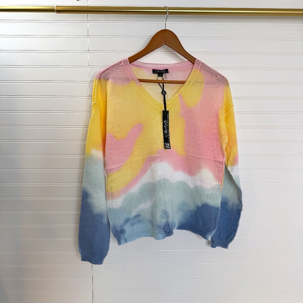 NEW Charlie B V Neck Sweater Small Tie Dye
